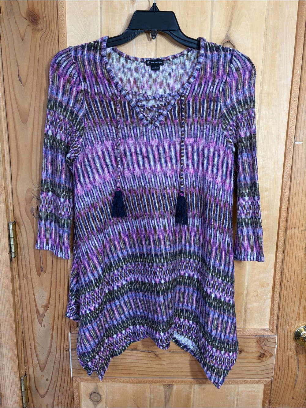New Directions Women’s Purple Lace-Up Handkerchief Hem Tunic
